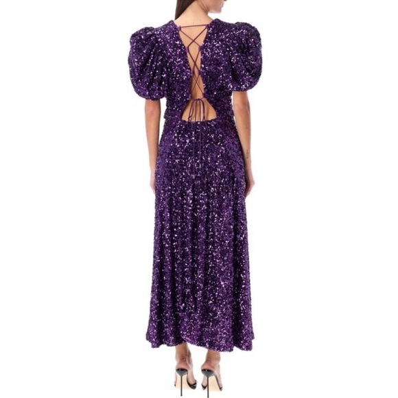 NWT Rotate Purple Magic Sequins Puff Sleeve Dress - Size 6 - Picture 2 of 10